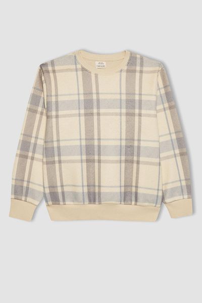 DeFacto Boy's Crew Neck Patterned Flannel Sweatshirt B5390a823wn