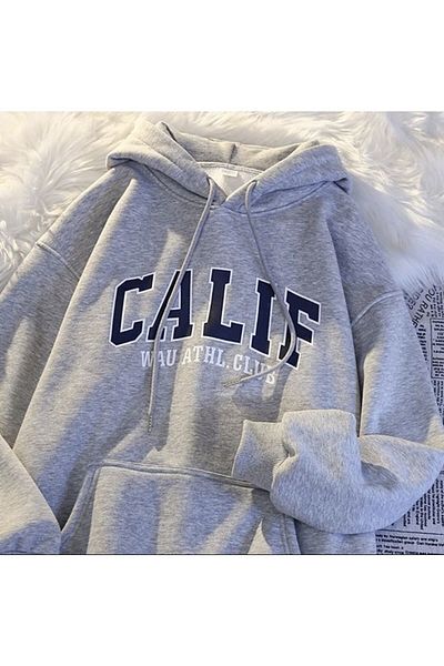 Josette Φούτερ Unisex Grey Calif Club με στάμπα με κουκούλα oversize