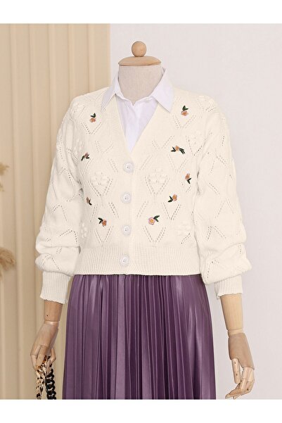 Modamorfo سترة محبوكة مخرمة مطرزة بالأزهار