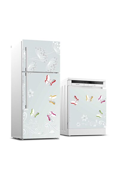 StickerArt Buzdolabı ve Bulaşık Makinası Beyaz Eşya Sticker Kaplama 3D Kelebek