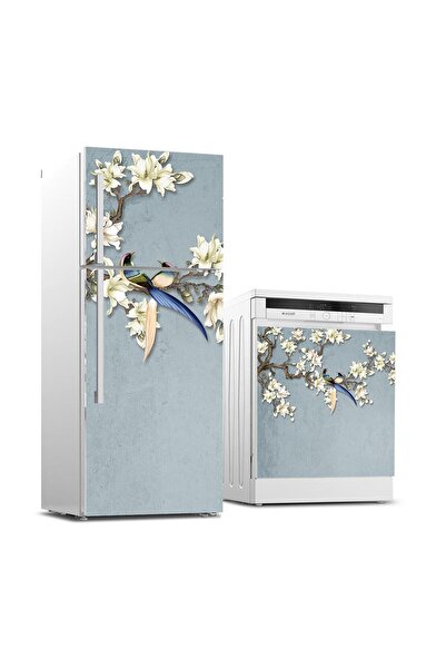 StickerArt Buzdolabı ve Bulaşık Makinası Beyaz Eşya Sticker Kaplama Ağaç Kuşlar