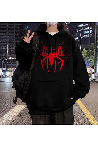 Touz Φούτερ με κουκούλα με κουκούλα Red Spider Web, Μαύρο Unisex