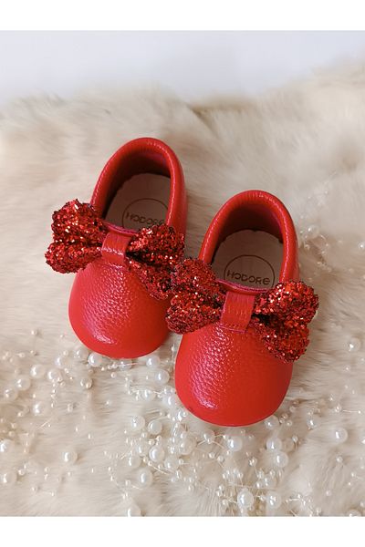 Hodore Sofia Red Stoned Genuine Leather Baby Loafer