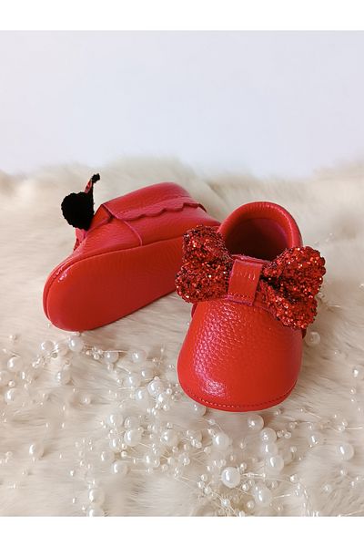 Hodore Sofia Red Stoned Genuine Leather Baby Loafer