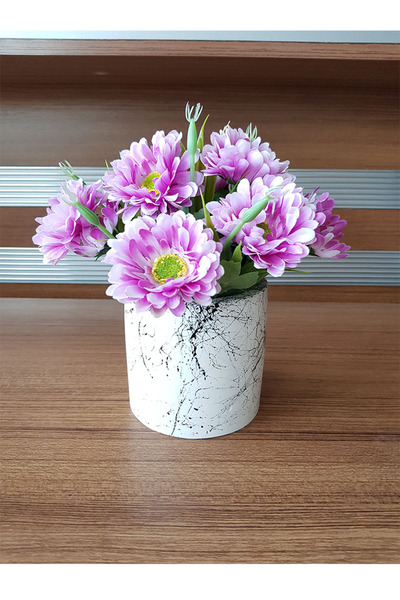 adresiburasi زهرة ديزي صناعية أرجوانية في وعاء زهور على شكل أسطوانة خرسانية