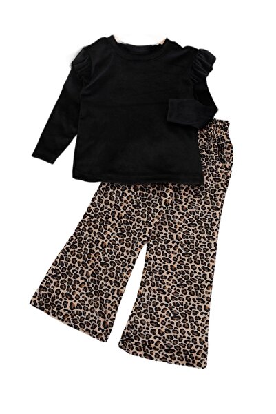SANTRALBEBE Girl's Leopard Patterned Velvet Set