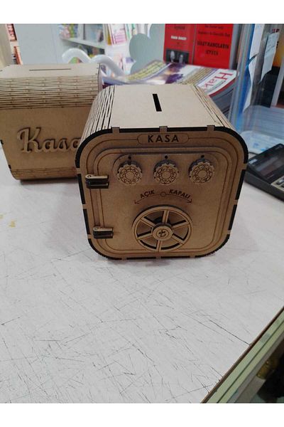 gebzeli Ξύλινος Κουμπαράς Κωδικός Θήκη 3mm MDF Καφέ Χρώμα 17*18*16,5 cm-μεγάλο μέγεθος