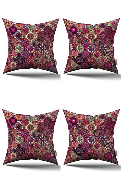 Cango Home Pink Purple Retro Vintage Patterned Throw Pillow Cover Set of 4 Otyk288-4Kmbs