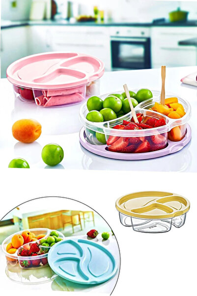 Emofom Smart 700 ml Round Storage Container 3 Compartments Lunch Box Breakfas...