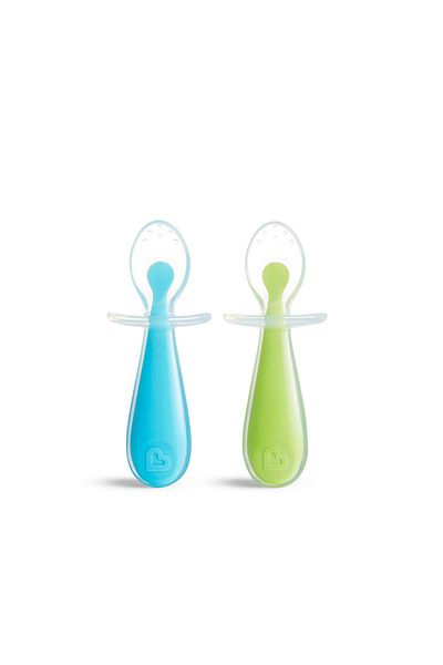 Munchkin Soft Nutrition Practice Spoons, 9 Months, Green/Blue, 2 Pieces