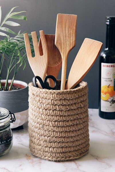 MARİANO VENANZİO Πλεκτή θήκη για κουτάλια από γιούτα, οργανωτής πολλαπλών χρή...