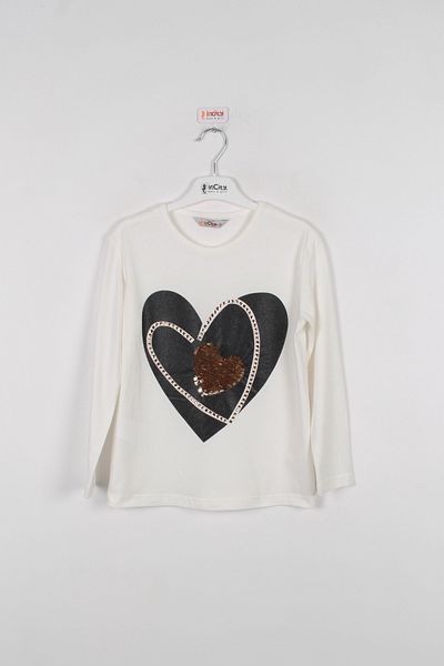 incity Girl's Black and Gold Heart Printed Combed Cotton with Stone Detail on It