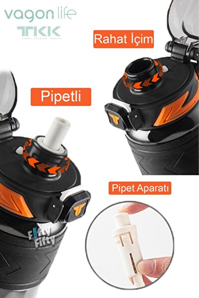 Vagonlife TKK 800 مل زجاجة مياه تريتان مزدوجة الاستخدام مع شفاطة/شرب مريح خالية من مادة BPA مع حزام حمل FFTKK1020