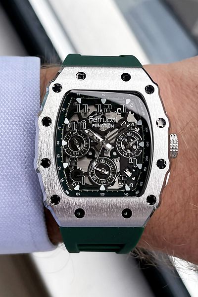 Ferrucci Function 3 Atm Waterproof Men's Wristwatch Green Color Silicone Band + Gift Bracelet GFRE2034C6