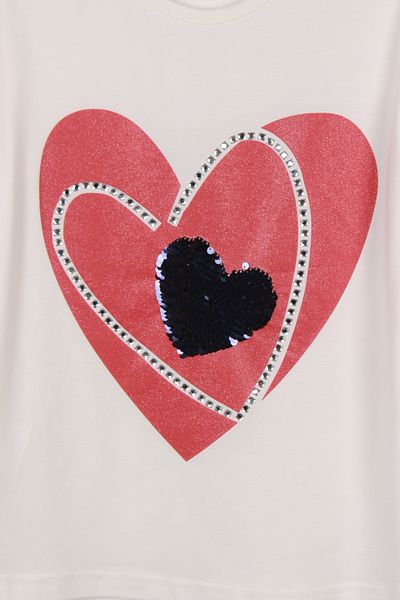 incity Girl's Red to Navy Blue Heart Print Stone Detailed Combed Cotton