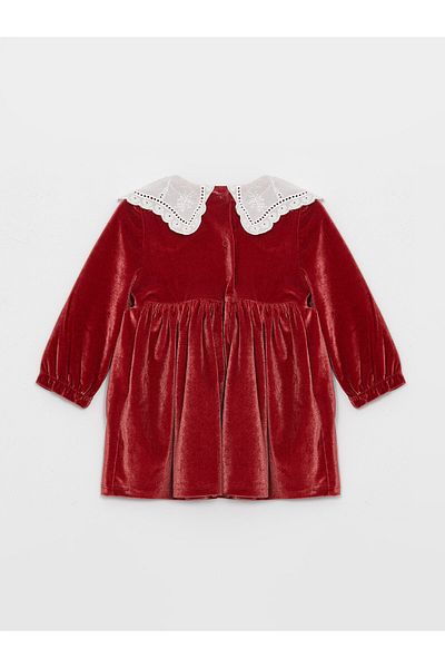 LC Waikiki Baby-Mädchenkleid aus Samt mit Bebe-Kragen und langen Ärmeln