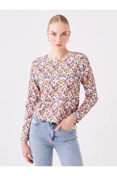 LC Waikiki Floral Print Crew Neck Long Sleeve Women's Blouse