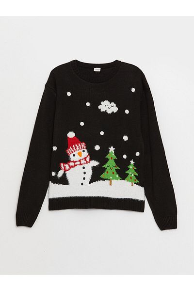 LC Waikiki New Year's Themed - Long Sleeve Crew Neck Girls' Knitwear Sweater