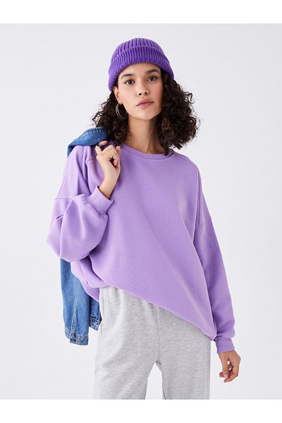 LC Waikiki Übergroßes Damen-Sweatshirt – Rundhalsausschnitt, solide lange Ärmel