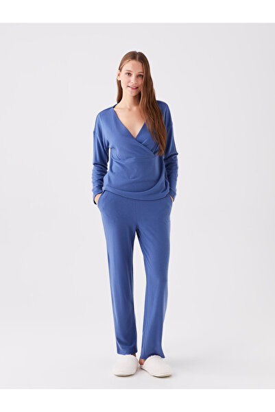 LC Waikiki Dámská pyžamová souprava s dvojitým límcem s dlouhým rukávem