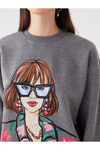 LC Waikiki Dámská mikina s dlouhým rukávem a výstřihem - potištěná