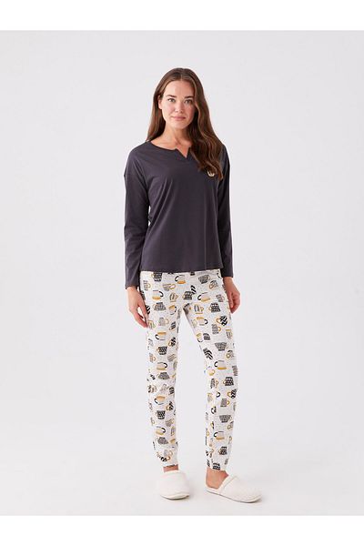 LC Waikiki Loose Collar Embroidered Long Sleeve Women's Pajama Set
