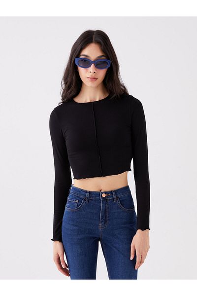 LC Waikiki Crew nyakú sima, hosszú ujjú Crop női póló