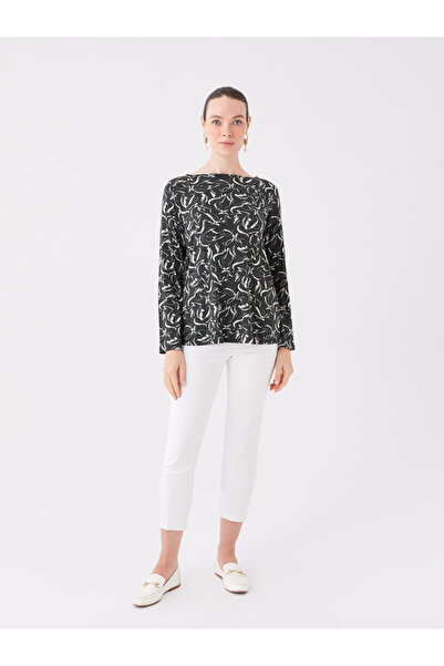 LC Waikiki Bisiklet Yaka Baskılı Uzun Kollu Kadın Bluz