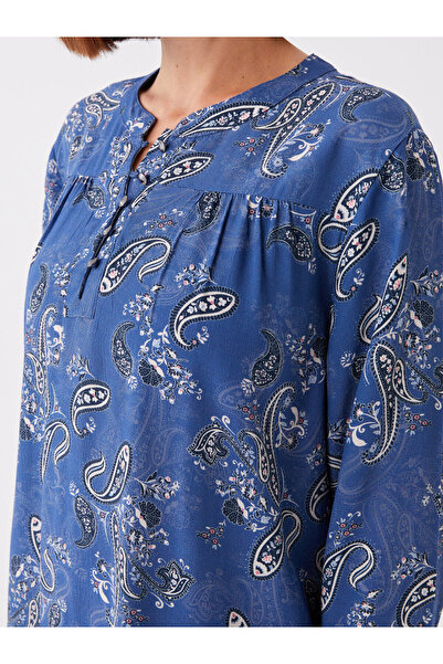 LC Waikiki Gemusterte, langärmlige Damenbluse mit Rundhalsausschnitt