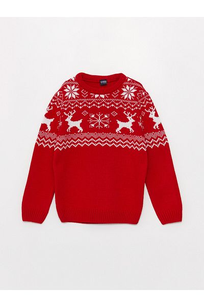 LC Waikiki New Year's Themed Boys' Knitwear Sweater - Long Sleeve, Crew Neck