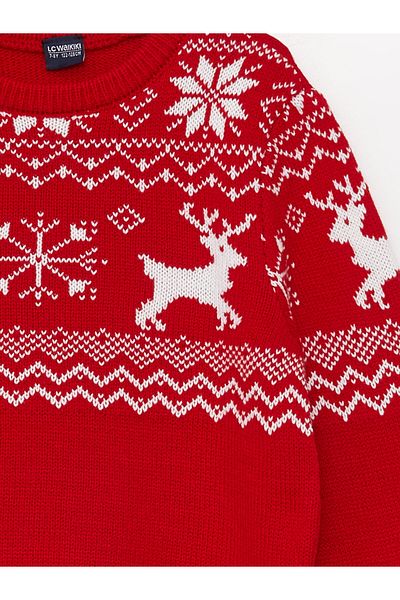 LC Waikiki New Year's Themed Boys' Knitwear Sweater - Long Sleeve, Crew Neck