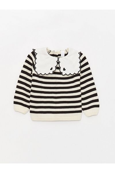 LC Waikiki Pulover tricot fetiță cu guler Bebe cu mânecă lungă în dungi