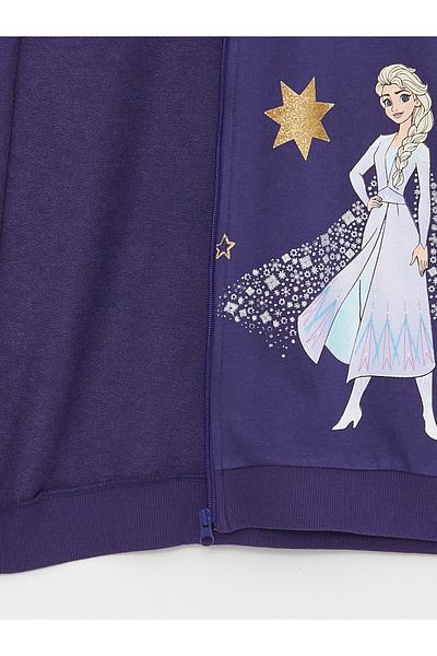 LC Waikiki Hooded Elsa Printed Long Sleeve Girl's Zippered Sweatshirt
