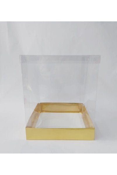 cici Şeffaf Asetat Kutu Altın Taban 25x25x30 Cm