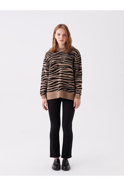 LC Waikiki Oversize dámský pletený svetr s dlouhým rukávem se vzorem Crew Neck