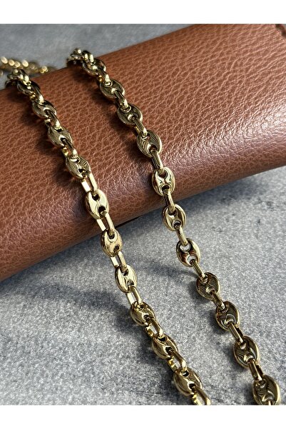 CAPO by Aytaç Yamaç Altın Rengi 60cm Scarface Modeli Çelik Zincir Kolye İnce Boncuk Zincir Çelik Denizci Kolye