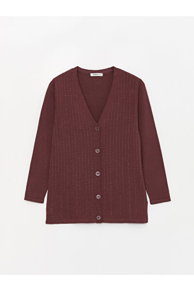 LC Waikiki Gemusterter Damen-Strickjacke mit V-Ausschnitt und langen Ärmeln