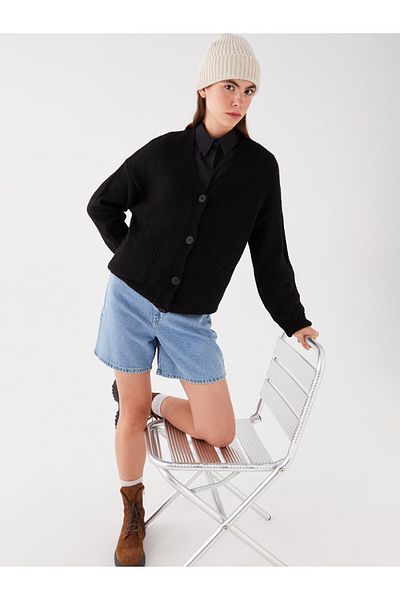 LC Waikiki Long Sleeve V-Neck Oversize Knitwear Women's Cardigan