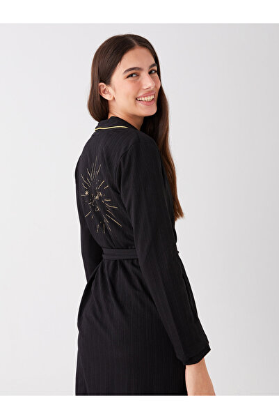 LC Waikiki Bedrucktes, langärmliges Damen-Morgenkleid mit Schalkragen