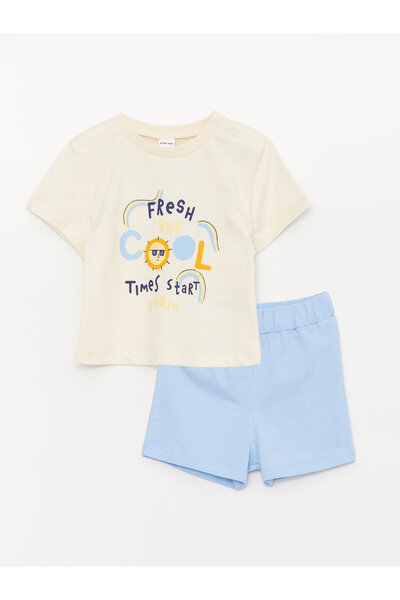 LC Waikiki Crew Neck Short Sleeve Printed Baby Boy T-Shirt and Shorts Set of 2