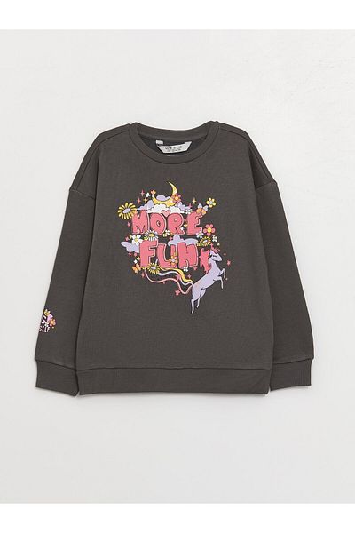 LC Waikiki Crew Neck - Girl's Printed Long Sleeve Sweatshirt