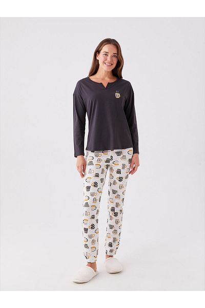 LC Waikiki Loose Collar Embroidered Long Sleeve Women's Pajama Set