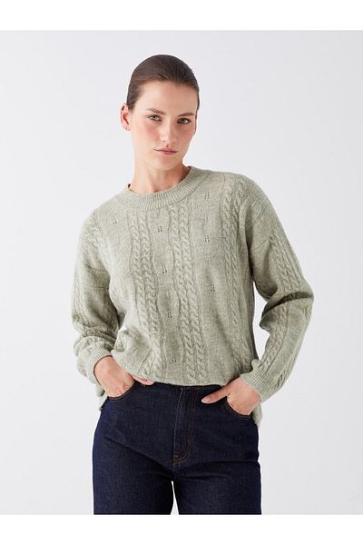 LC Waikiki Long Sleeve Crew Neck Patterned Women's Knitwear Sweater