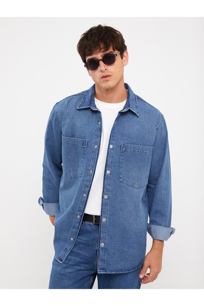LC Waikiki Men's Jean Shirt - Regular Fit, Long Sleeve