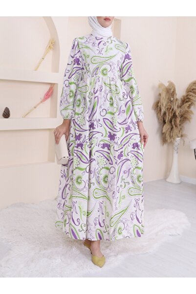 Modamorfo فستان منقوش بحزام وأكمام مرنة وتنورة