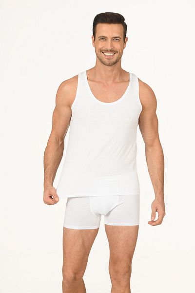 NBB 4 Pieces, 100% Cotton, Basic, Thick Strap, Men's White Undershirt