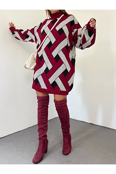 Modamorfo Basket Patterned Half-Neck Knitwear Tunic