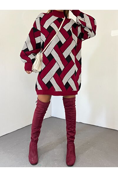 Modamorfo Basket Patterned Half-Neck Knitwear Tunic