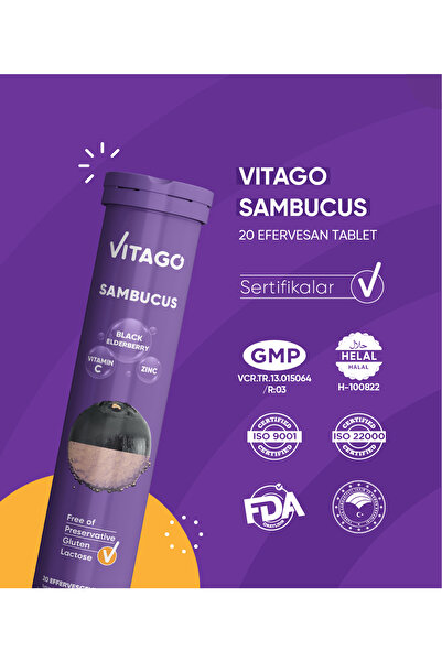 Vitago Sambucus, Vitamin C Ve Çinko 20li Efervesan Tablet