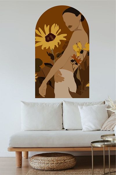 Grafikup Femeie cu floarea-soarelui Bohemian Wall Sticker